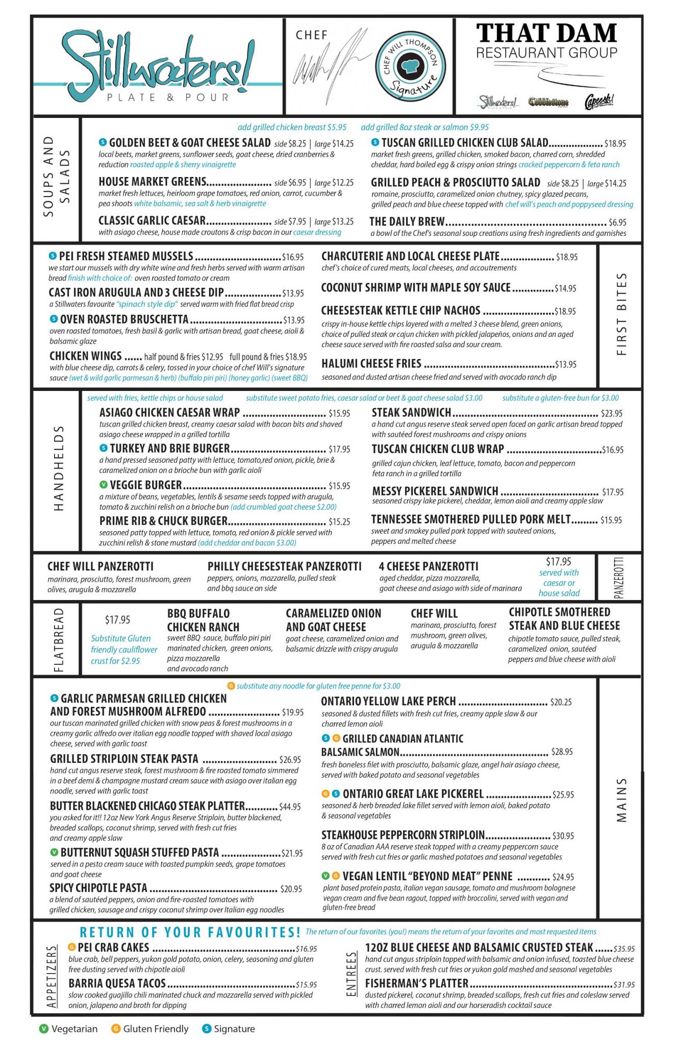 Menu Stillwaters Plate & Pour Paris Ontario Restaurant