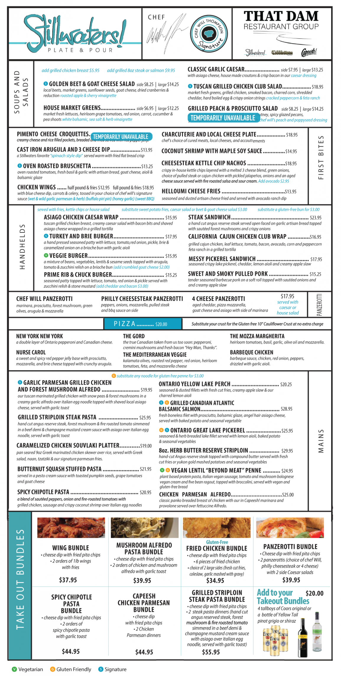 Menu Stillwaters Plate & Pour Paris Ontario Restaurant